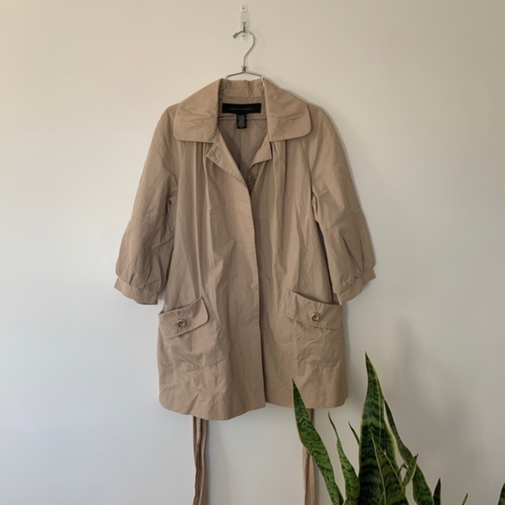 Apostrophe Khaki Trench Coat sz L - Picture 2 of 7